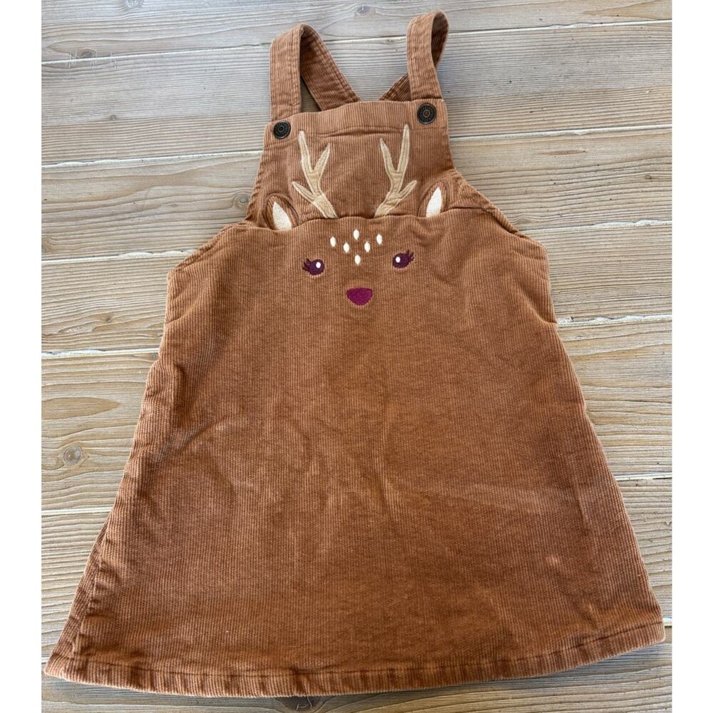 Gymboree Reindeer Corduroy Jumper Dress Girls 5T Brown Christmas Holiday EUC